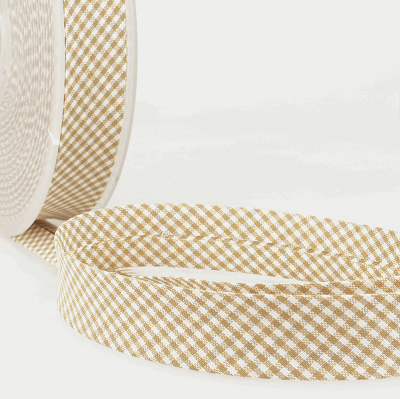 Polycotton 20mm Bias Binding -1m - S1692D020\40 - Small Check Gingham - Beige