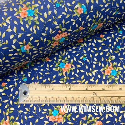 100% QPA Cotton Poplin 01 CP0840 copen (peach & turquoise flowers with leaves on blue BG)