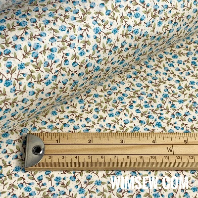 100% QPA Cotton Poplin 01cp0034-blue(2) - (mini blue flowers with green stems on white BG)