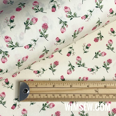 100% QPA Cotton Poplin 01cp0456-Ivory - (small pink flowers with green stem on ivory BG)