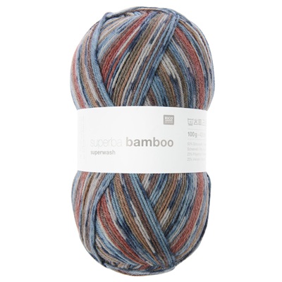 Rico Superba Bamboo Superwash Sock Yarn 100g - 008-Brown-Blue-Mix