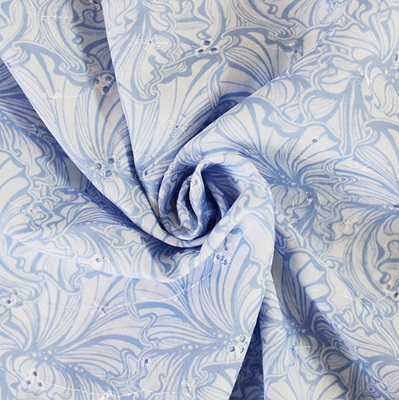 90% Polyester, 10% Cotton  - EM27-2245 Blue - Mindy Florals Cool Breeze Polycotton Anglaise
