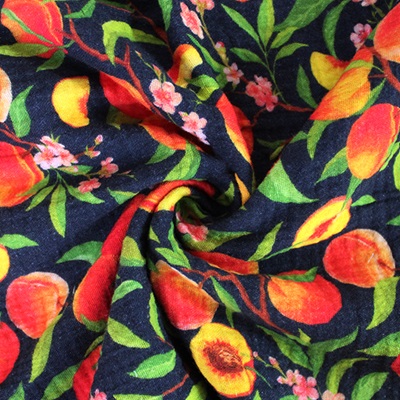 100% Cotton  - EM27-4431 Navy - Peaches Double Gauze