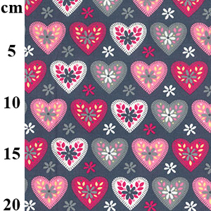 100% Cotton Poplin Floral Hearts on Grey BG - 01CP0474grey