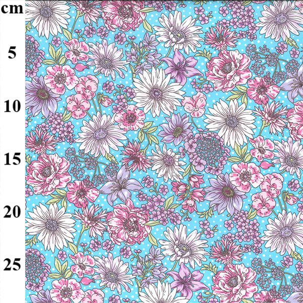 100% Cotton Poplin Med Floral on Sky BG - 01CP0969sky