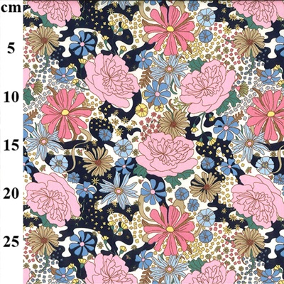 100% Cotton Poplin Floral Designs Med 01cp0994 Navy