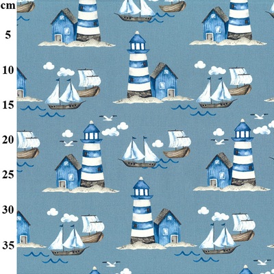 100% Printed Cotton  - 01-CP1134 - Sailing Lighthouse