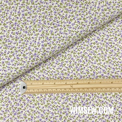100% QPA Cotton Poplin 01cp0034col4lilac - (mini lilac flowers with green stems on white BG)