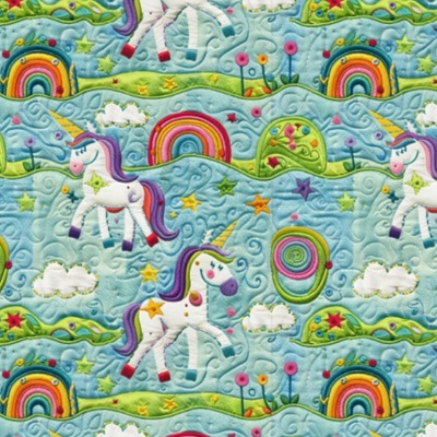 100% Printed Cotton  - EM27-ESDC10 - Cotton Embroidered Unicorns