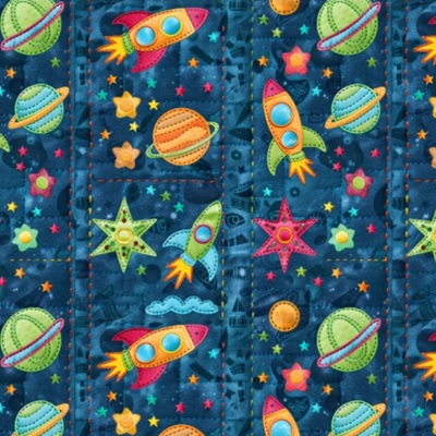 100% Printed Cotton  - EM27-ESDC11 - Cotton Embroidered Rockets