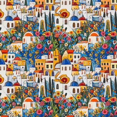 100% Printed Cotton  - EM27-ESDC2-13-DF Mediteranian Houses