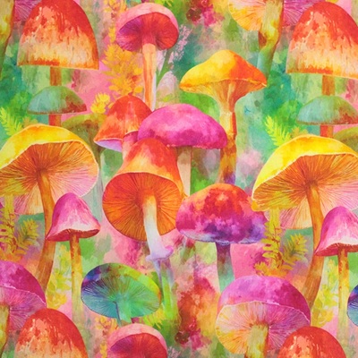 100% Printed Cotton  - EM27- ESDC45 - Cotton Mushrooms