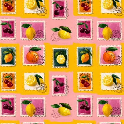 100% Printed Cotton  - EM27- ESDC8 - Cotton Lemon Stamps