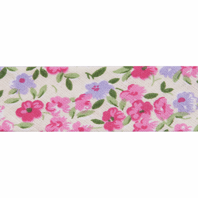 100% Cotton 20mm Bias Binding -1m - ETR 20320/2199 Pink/Green/Lilac/Cream Floral