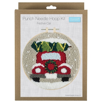 Punch Needle Kit: Yarn and Hoop: Festive Car GCK158