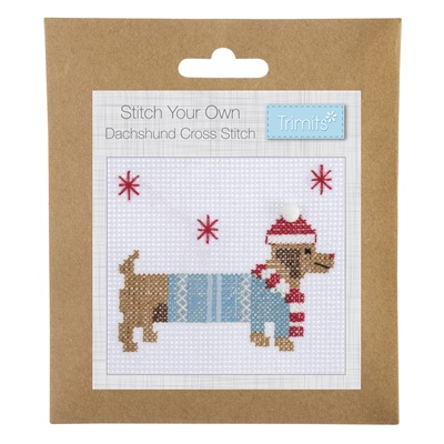 Counted Cross Stitch Kit: Mini: Christmas: Festive Dachshund - GCS35