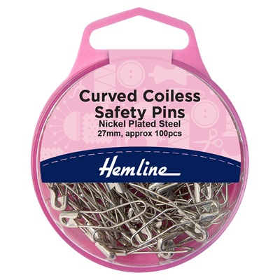 H418.0.C Safety Pins: Curved: Coiless: Nickel: 27mm: 100 Pieces