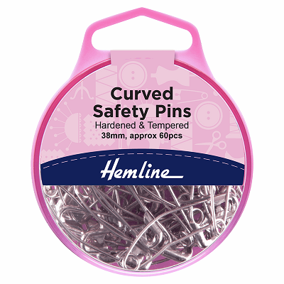 H418.2 Curved Safety Pins: Nickel: 38mm: 60 Pieces..