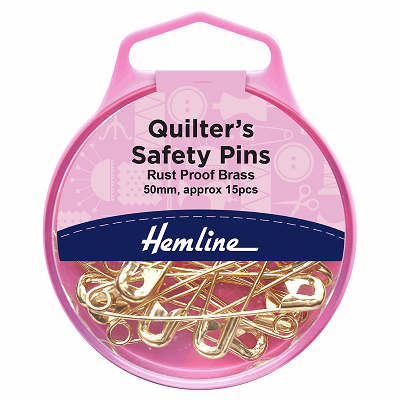 H419.3 Safety Pins: Quilters: 50mm: Brass:15 Pieces 