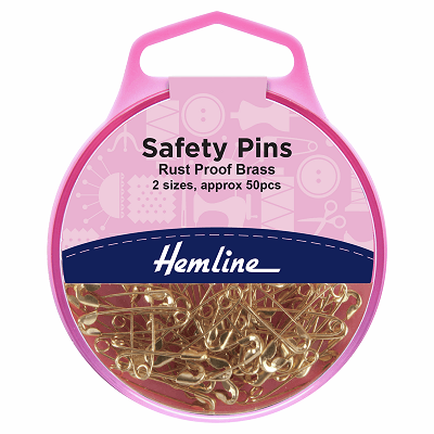 H419.99 Safety Pins: Brass: 19mm/23mm: 50 Pieces
