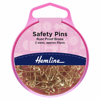 H419.99 Safety Pins: Brass: 19mm/23mm: 50 Pieces..