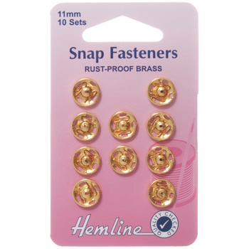 H420.11.G Sew On Snap Fasteners: Gold - 11mm 