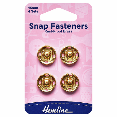 H420.15.G Snap Fasteners: Sew-on: Gold: 15mm: Pack of 4