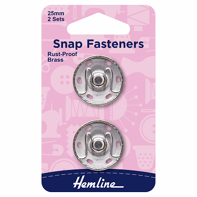H420.25 Snaps Fasteners: Sew-On: Silver: 25mm: Pack of 2..