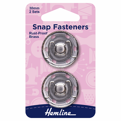 H420.30 Snaps Fasteners: Sew-On: Silver: 30mm: Pack of 2