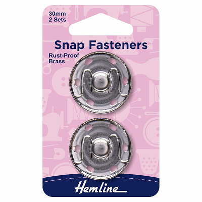 H420.30 Snaps Fasteners: Sew-On: Silver: 30mm: Pack of 2..