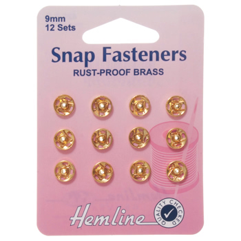 H420.9.G Sew On Snap Fasteners: Gold - 9mm 