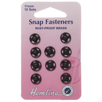 H421.11 Sew On Snap Fasteners: Black - 11mm 