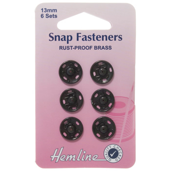 H421.13 Sew On Snap Fasteners: Black - 13mm 