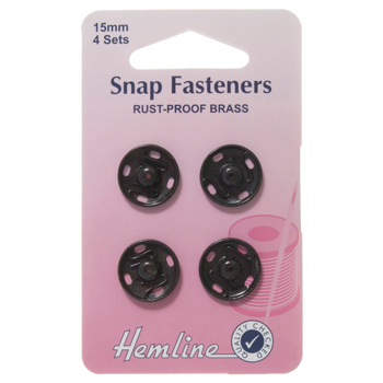 H421.15 Sew On Snap Fasteners: Black - 15mm 