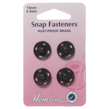 H421.15 Sew On Snap Fasteners: Black - 15mm.. 