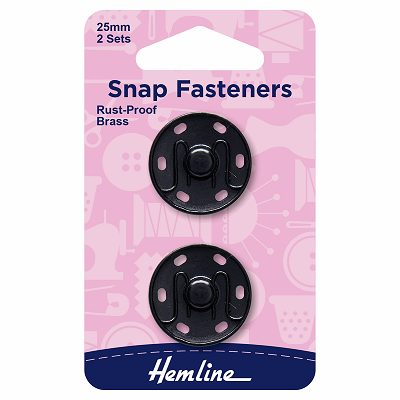H421.25 Snaps Fasteners: Sew-On: Black: 25mm: Pack of 2