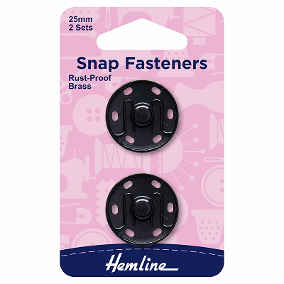 H421.25 Snaps Fasteners: Sew-On: Black: 25mm: Pack of 2..