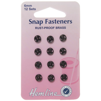 H421.6 Sew On Snap Fasteners: Black - 6mm 