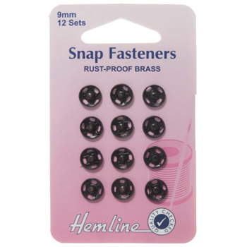 H421.9 Sew On Snap Fasteners: Black - 9mm 