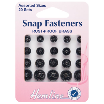 H421.99 Sew On Snap Fasteners: Assorted - Black