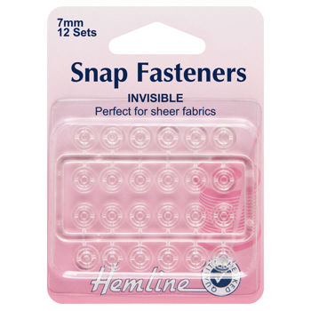 H422 Sew On Snap Fasteners: Clear (Invisible) - 7mm 