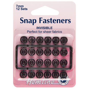 H422.B Sew On Snap Fasteners: Black (Invisible) - 7mm 