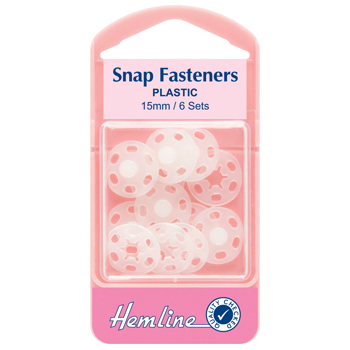 H424 :  Sew On Snap Fasteners Plastic 15mm- HEMLINE 15MM Clear 