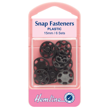 H424.B Sew On Snap Fasteners: Black (Plastic) - 15mm 