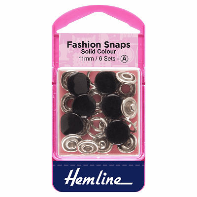 H440\BLK Fashion Snaps: Solid Top: 11mm: Black: 6 Sets.. 