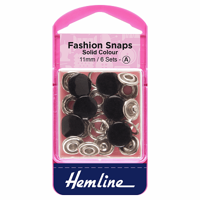 H440\BLK Fashion Snaps: Solid Top: 11mm: Black: 6 Sets 