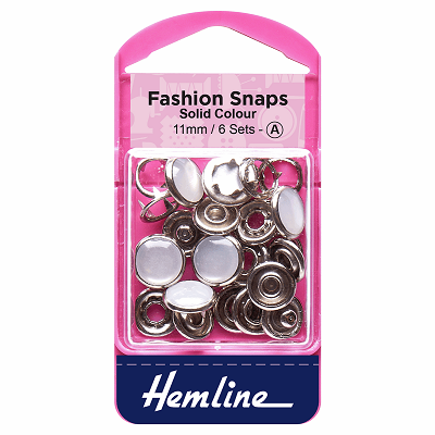H440\PEA Fashion Snaps: Solid Top: 11mm: Pearl: 6 Sets..