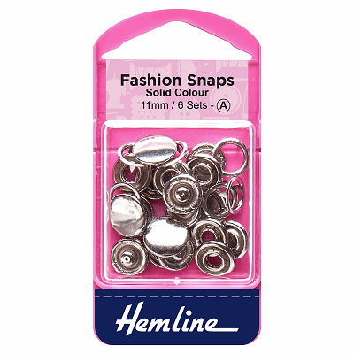 H440\SIL Fashion Snaps: Solid Top: 11mm: Silver: 6 Sets..