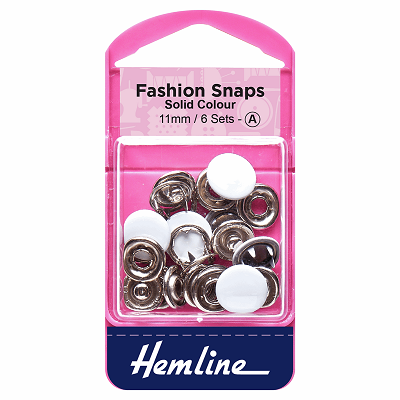 H440\WHT Fashion Snaps: Solid Top: 11mm: White: 6 Sets..