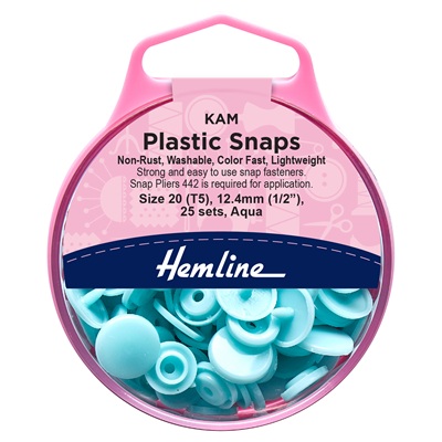 H443.AQUA - Snap Fasteners: Plastic: KAM: 25 x 12.4mm Sets - Aqua
